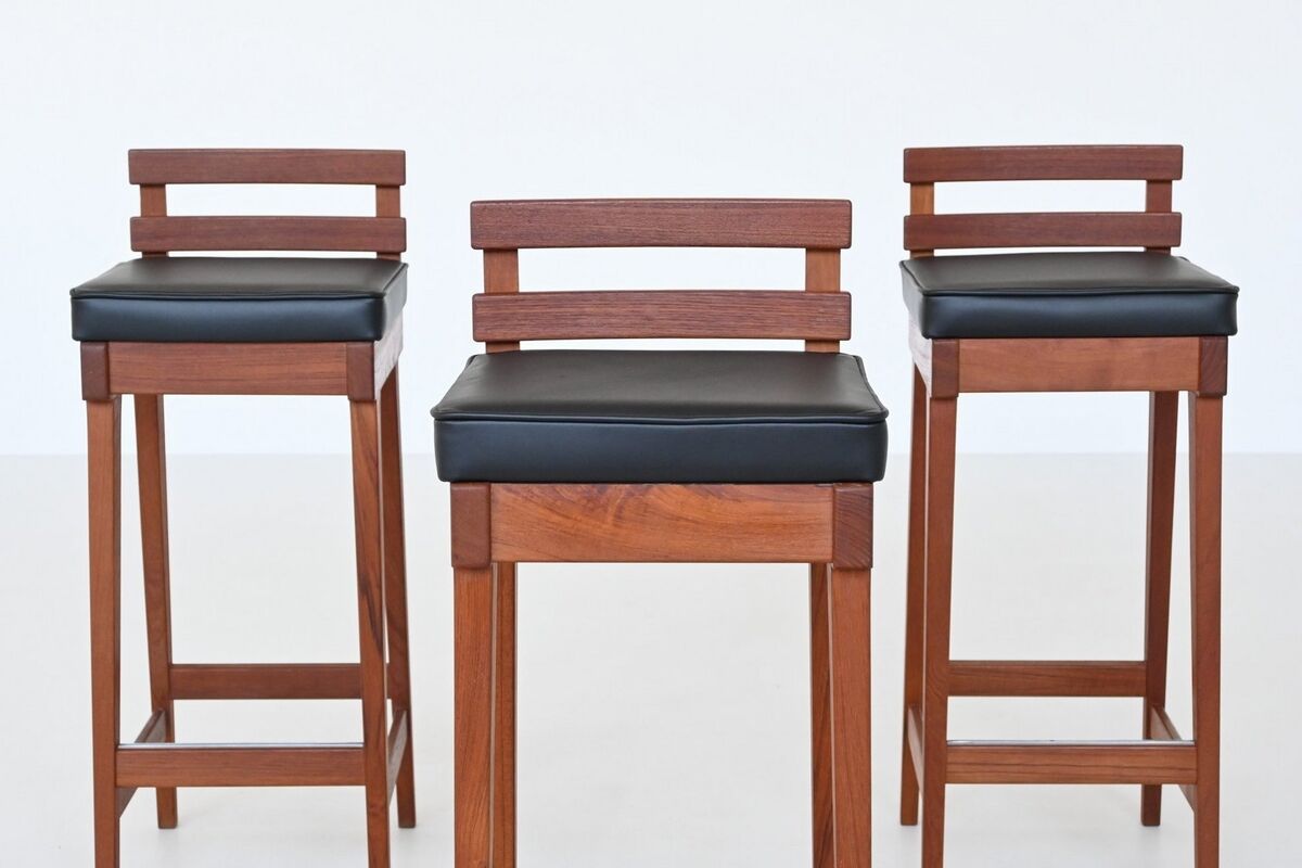 Erik Buch set of three bar stools in teak Dyrlund Denmark 1960