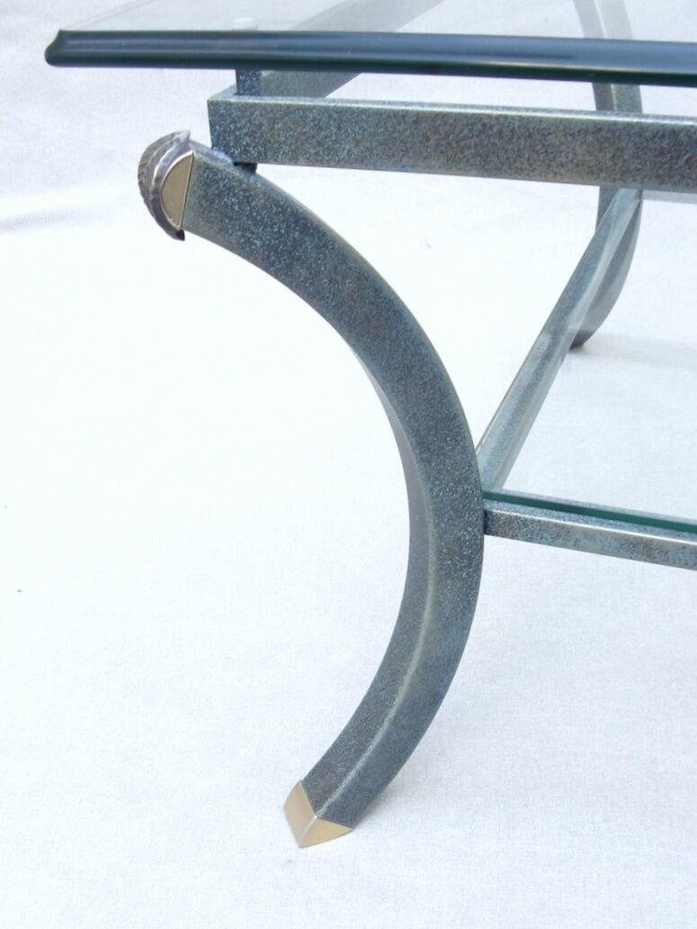 Vintage coffee table, metal and glass, Pierre Vandel