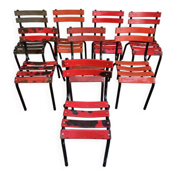 Lot de 8 chaises bistrot françaises vintage – style industriel métal Tolix