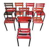 Set of 8 vintage French bistro chairs – industrial metal Tolix style