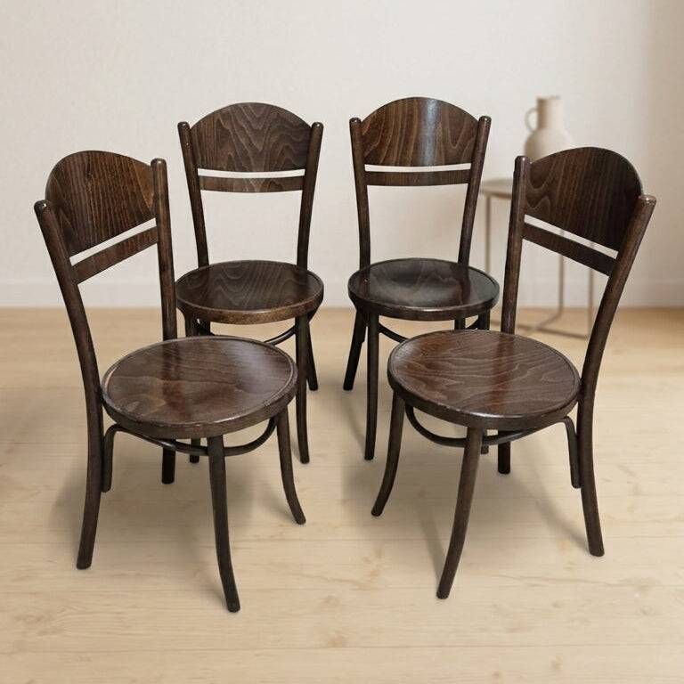 Set of 4 ton wooden dining chairs, 20th century, czechoslovak, 90 × 46 cm