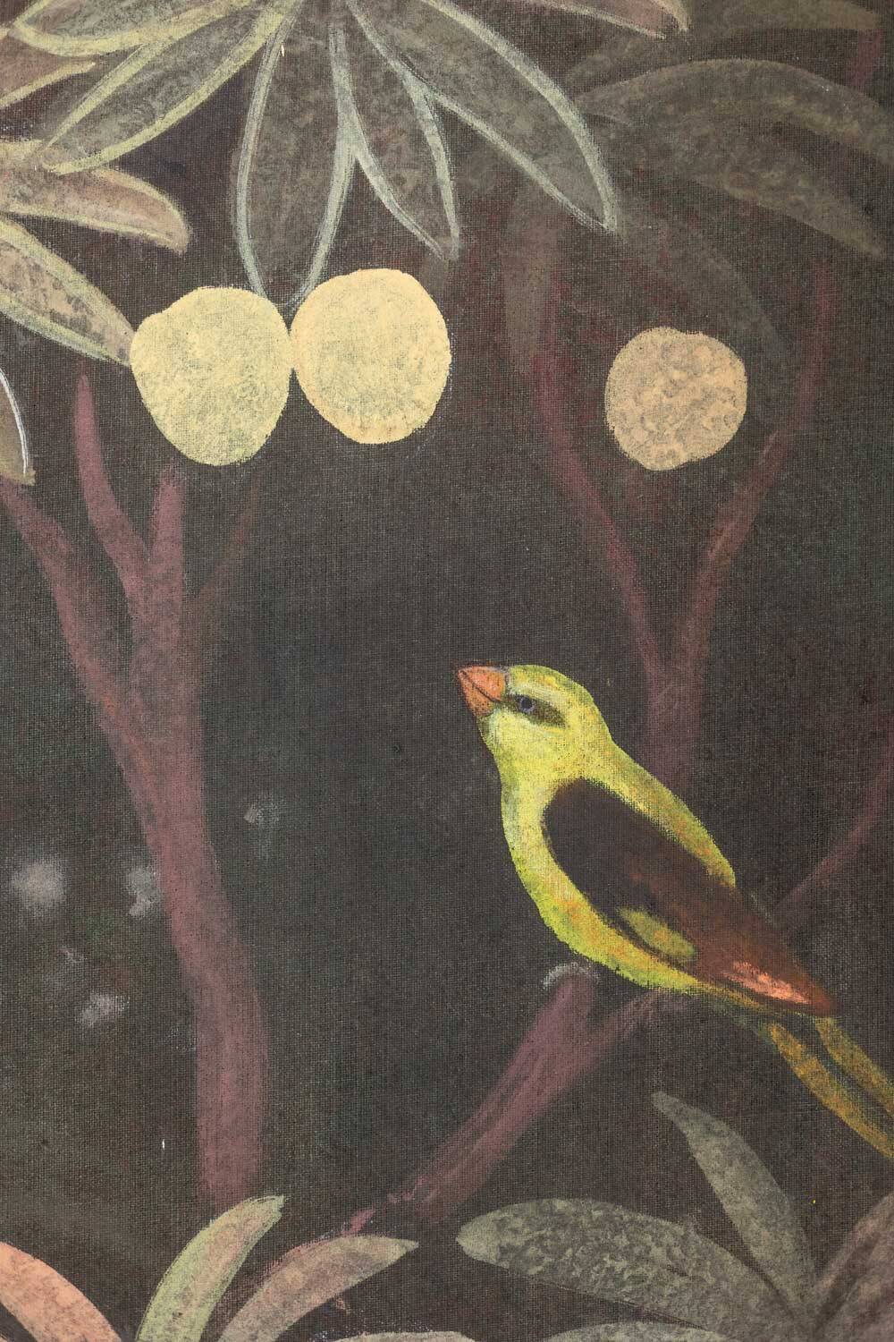 Painted canvas depicting animals on an exotic background. Contemporary.