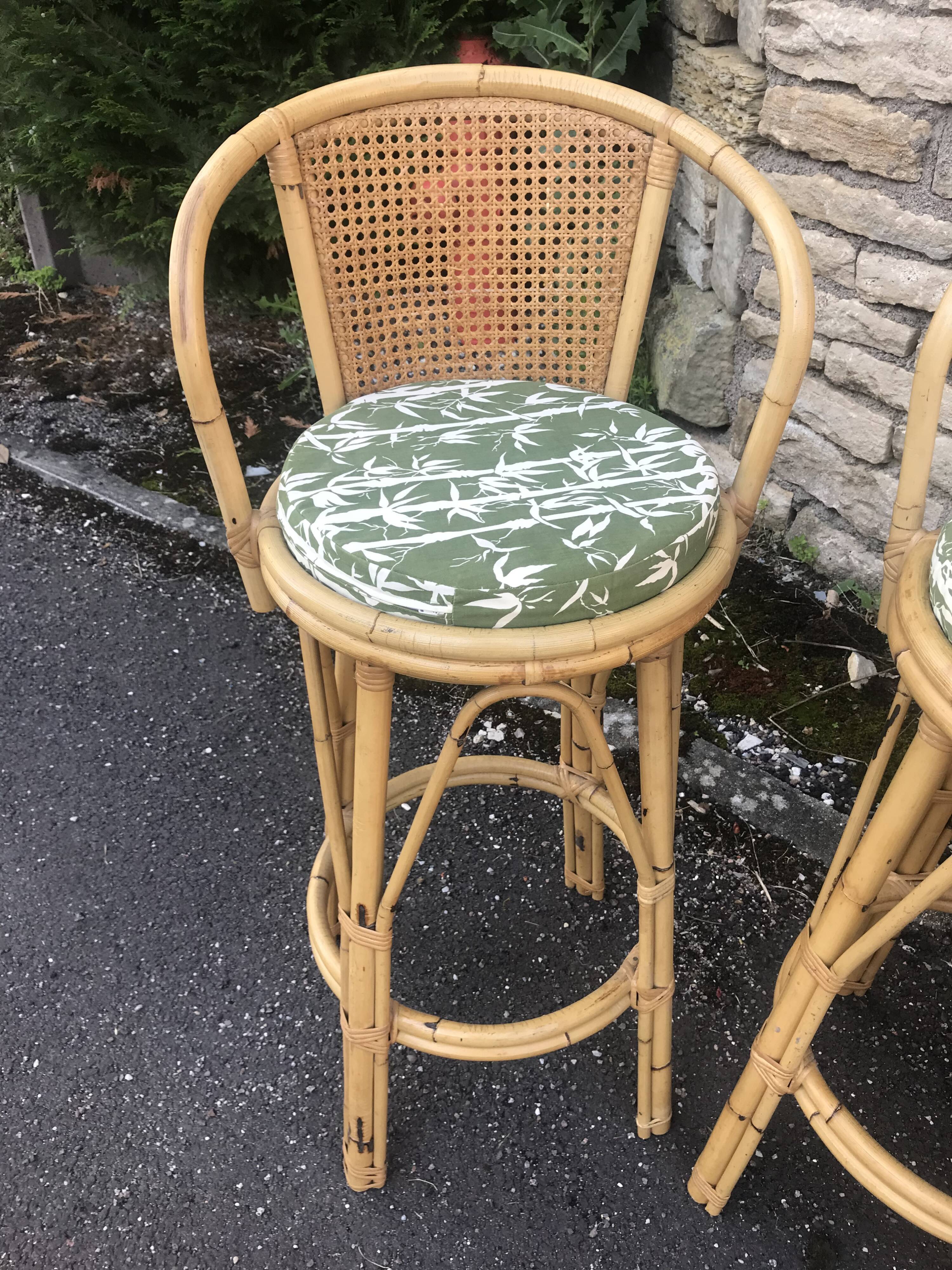 Bamboo bar stools and cannage