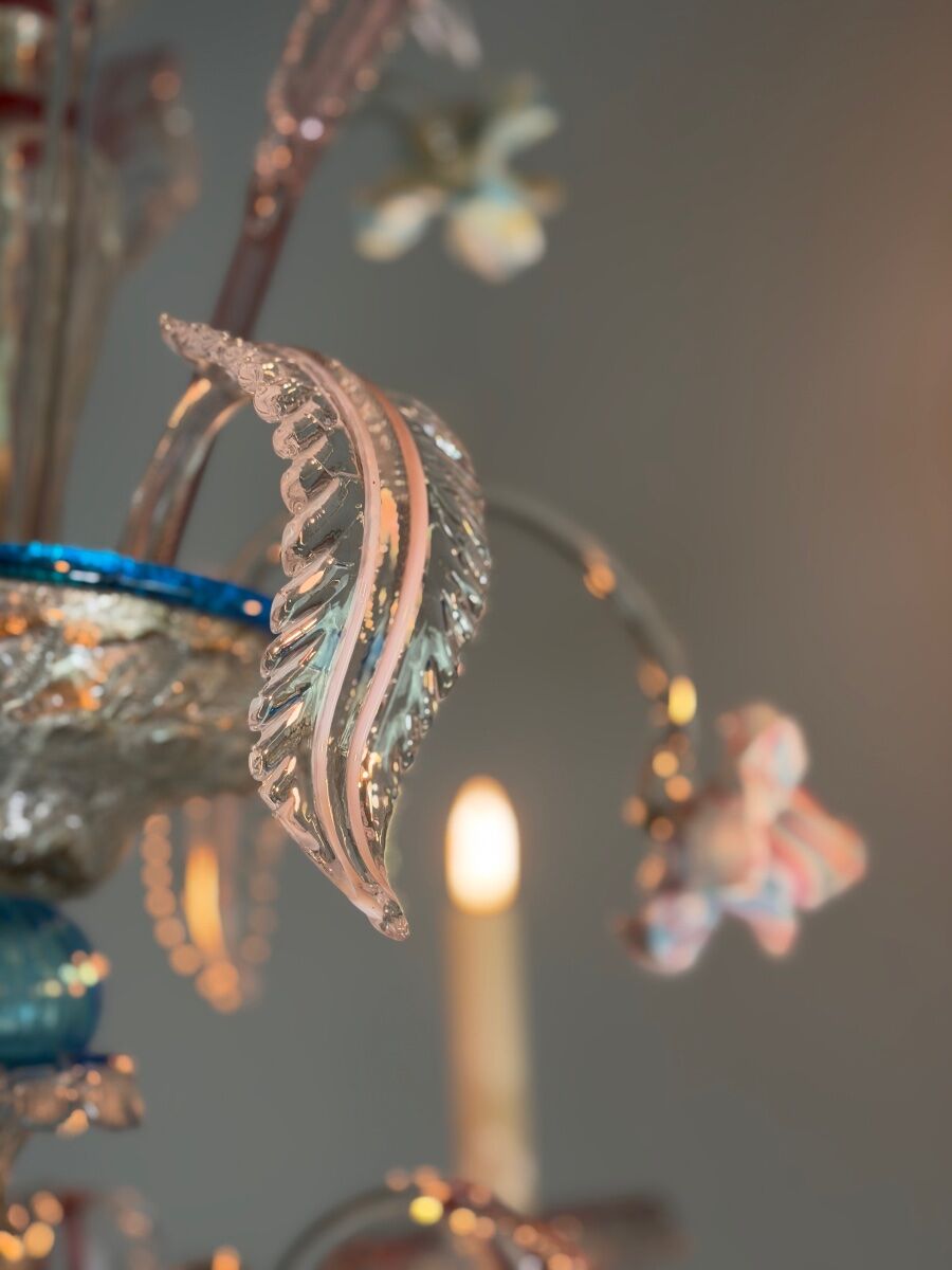 Venetian Rezzonico chandelier in multicoloured Venetian glass circa 1900