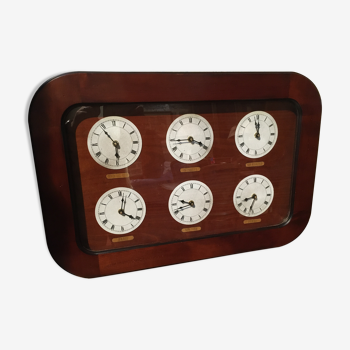 Time zone clock in solid cherry wood