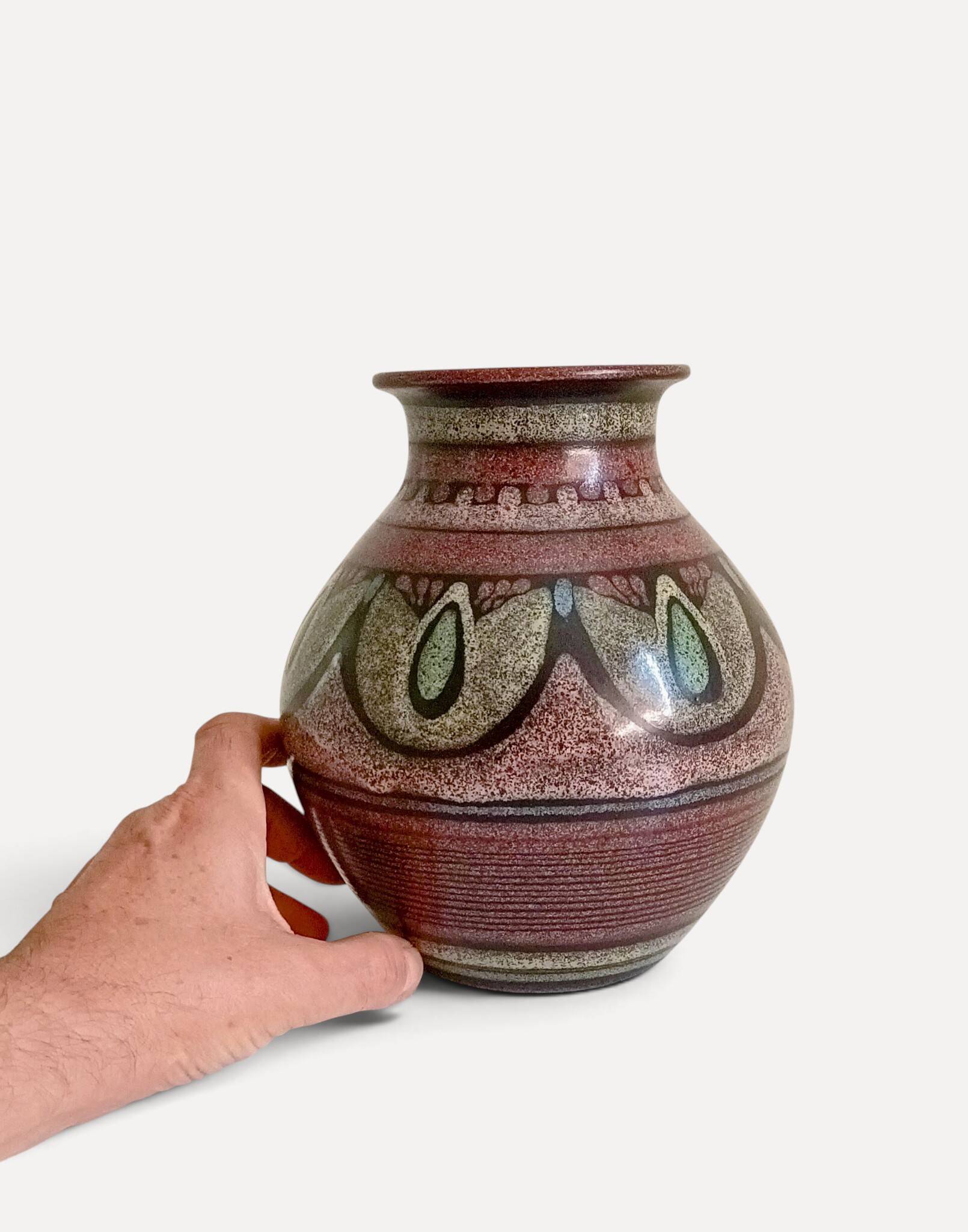 1970s Spanish Hand-Painted Studio Pottery Vase with Mediterranean Motifs