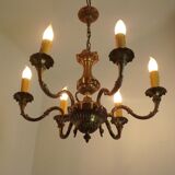 French vintage heavy brass 6 light empire style chandelier