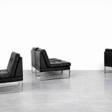 Vintage Mid-Century German Modern Minimalist Leather and Chrome Modular Sofa