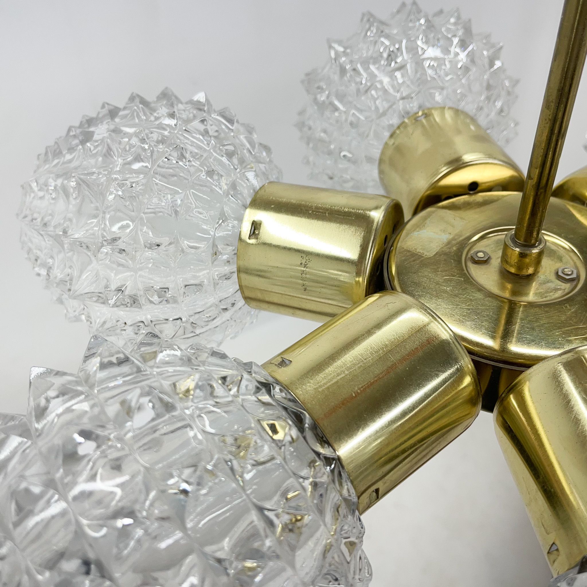 1960's brass & glass chandelier by kamenicky senov, 2 pieces available