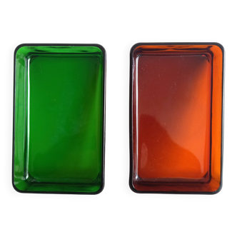 Set of 2 Vereco green and amber glass bowls