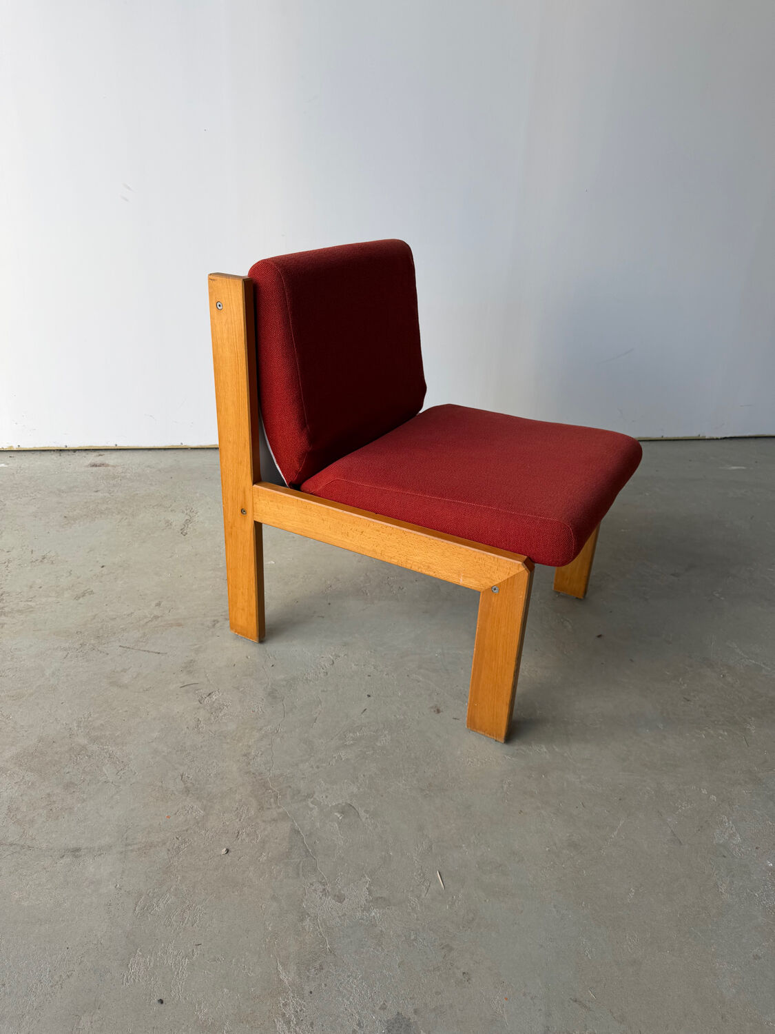 Brutalist design armchair by André Sornay in beech, vintage model.
