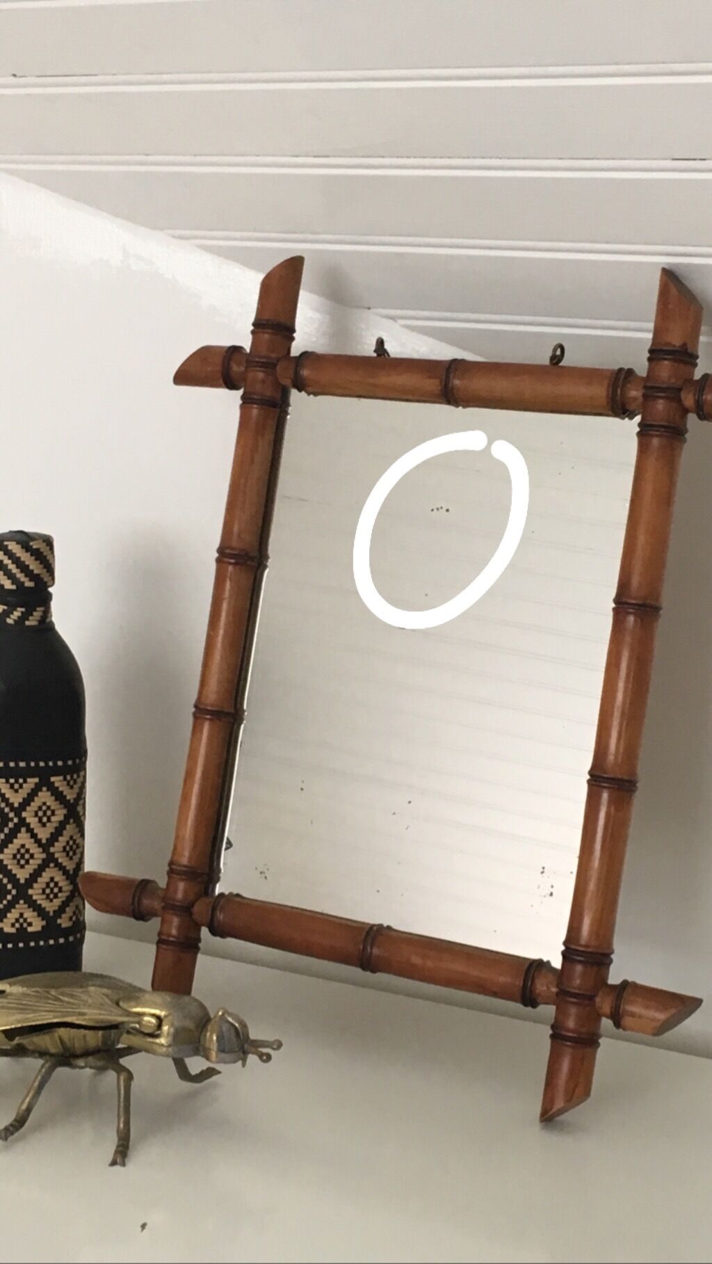 30s/40s bamboo wood mirror 38x45cm