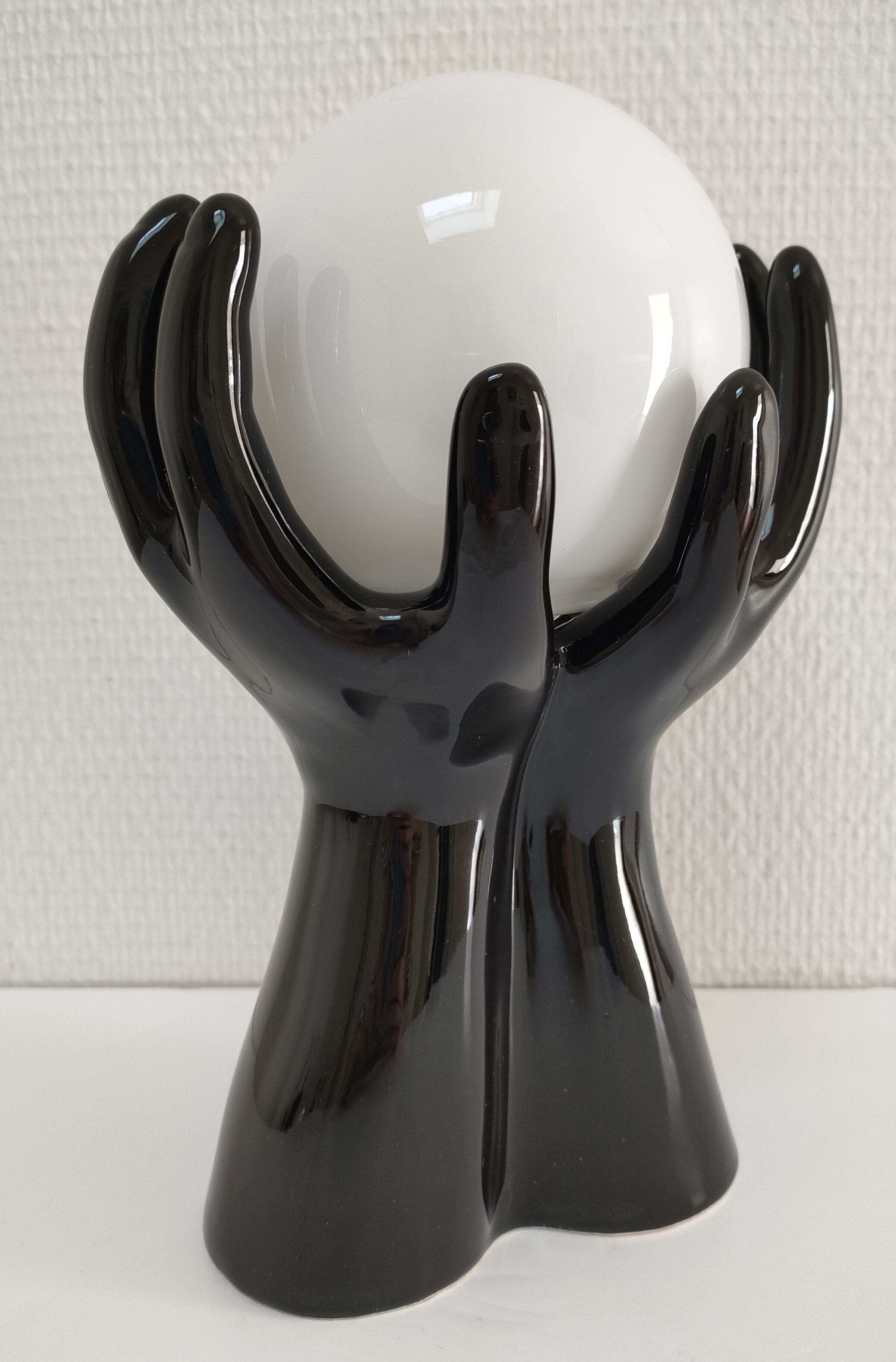 Black ceramic and opaline design hand lamp 90s