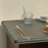 Modernist desk in wood and green moleskin upholstery