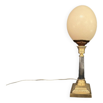 Lampe oeuf d'autruche sur pied Empire ancien cabinet de curiosités pièce unique