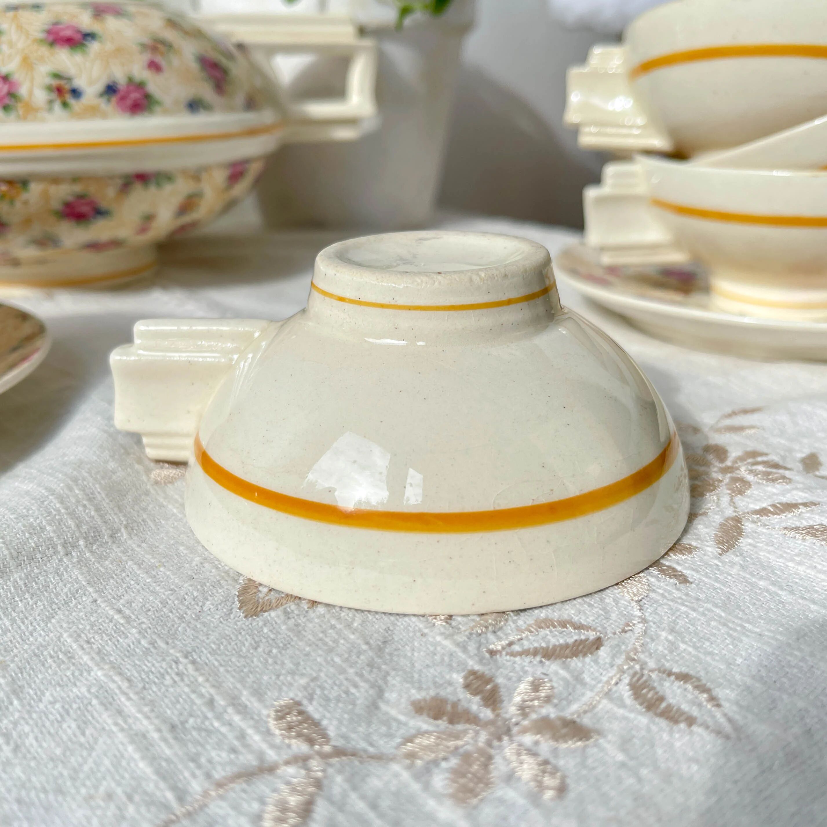 Robj Paris Coffee Tea Set with Floral Yellow Porcelain Core - Vintage Art Deco Style