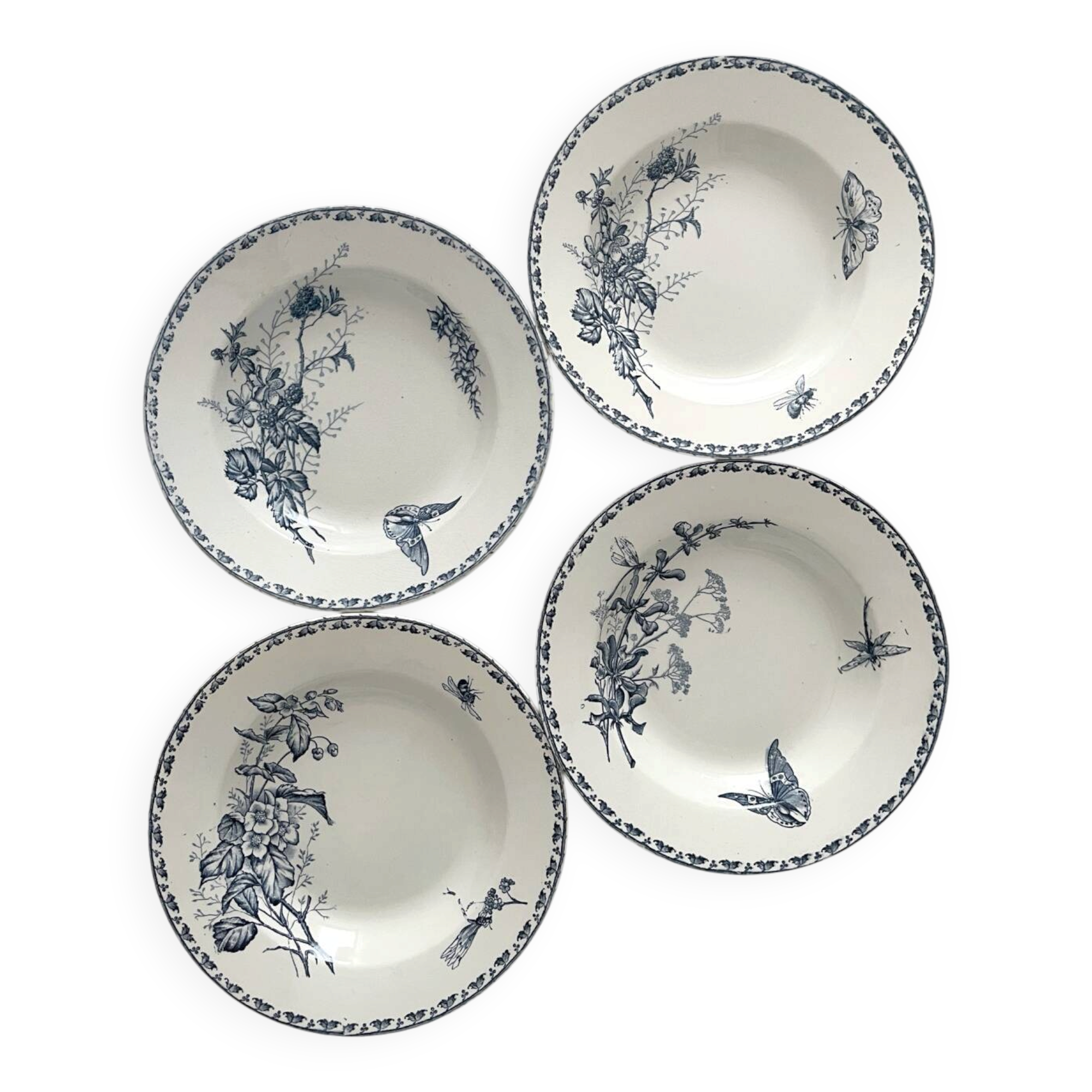 4 deep plates ironstone butterflies "Carmen" Sarreguemines