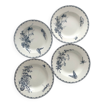 4 deep plates ironstone butterflies "Carmen" Sarreguemines