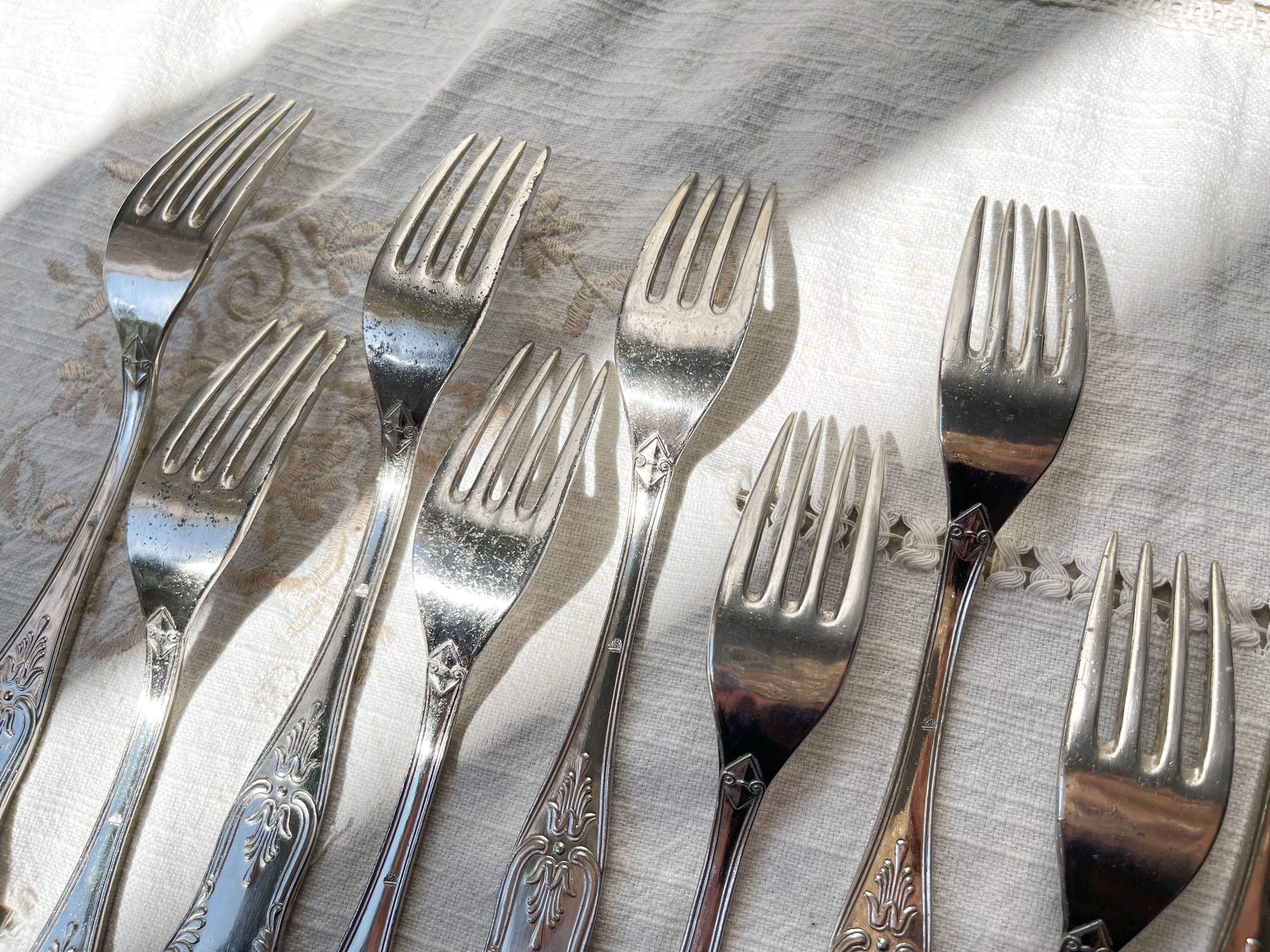 10 Vintage Rocaille Style Metal Forks
