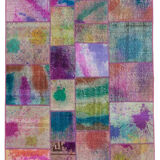 Handmade anatolian overdyed 169 cm x 243 cm multicolor patchwork carpet