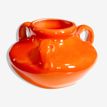 Vase à anses orange en céramique de Max Idlas, années 60