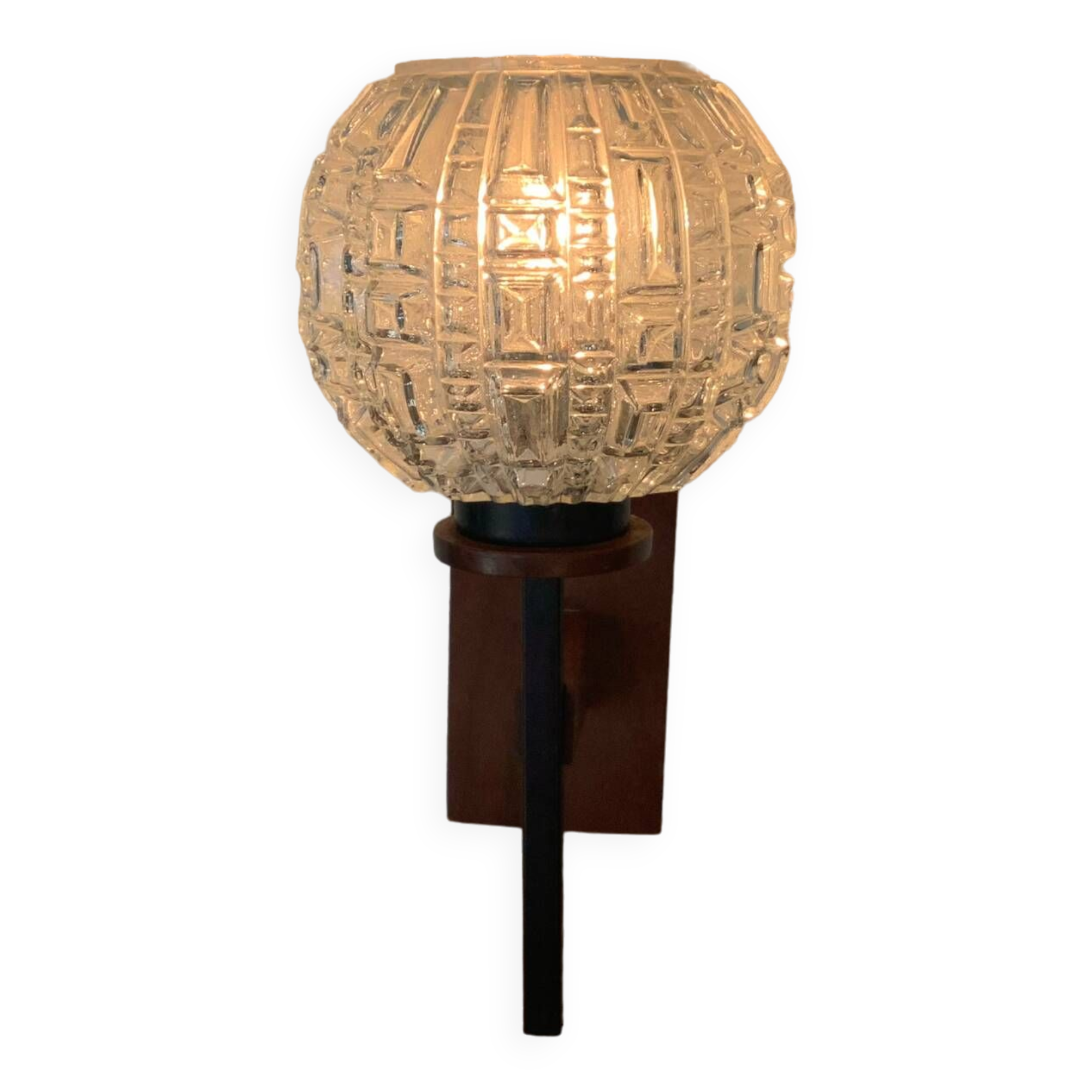 Vintage scandinavian wall lamp wood glass 1970s