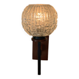 Vintage scandinavian wall lamp wood glass 1970s