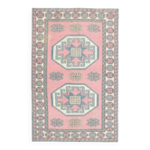 Tapis de zone vintage turc Oushak fait main en laine et coton rose 166x260 des années 1970