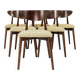 Set of 6 Modern Dining Chairs, Beech Wood Bouclè Green Upholstery