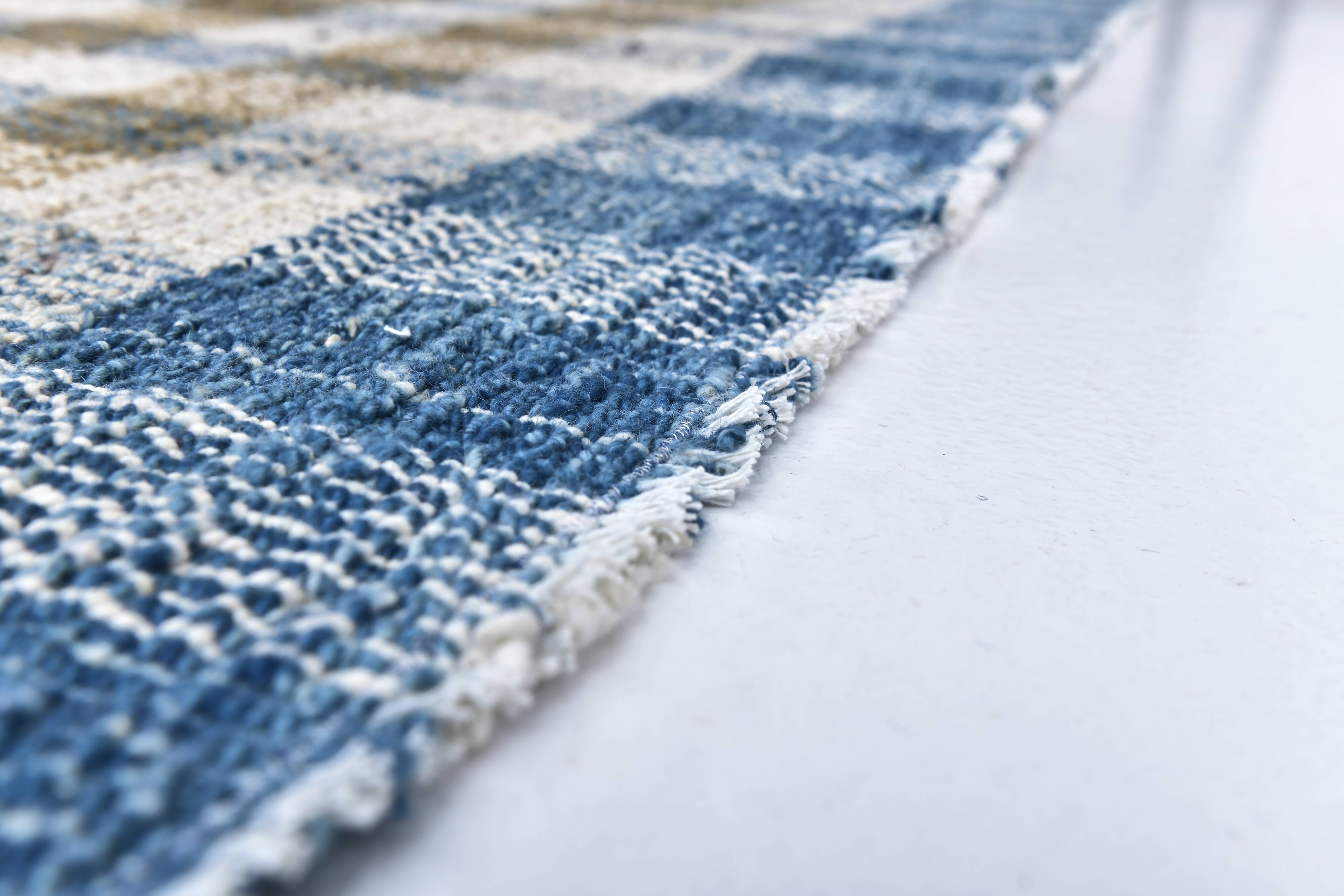 scandinavian kilim 290x190 cm , blue beige and  mustard colour.