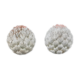 Pair of stone medicis pine cones