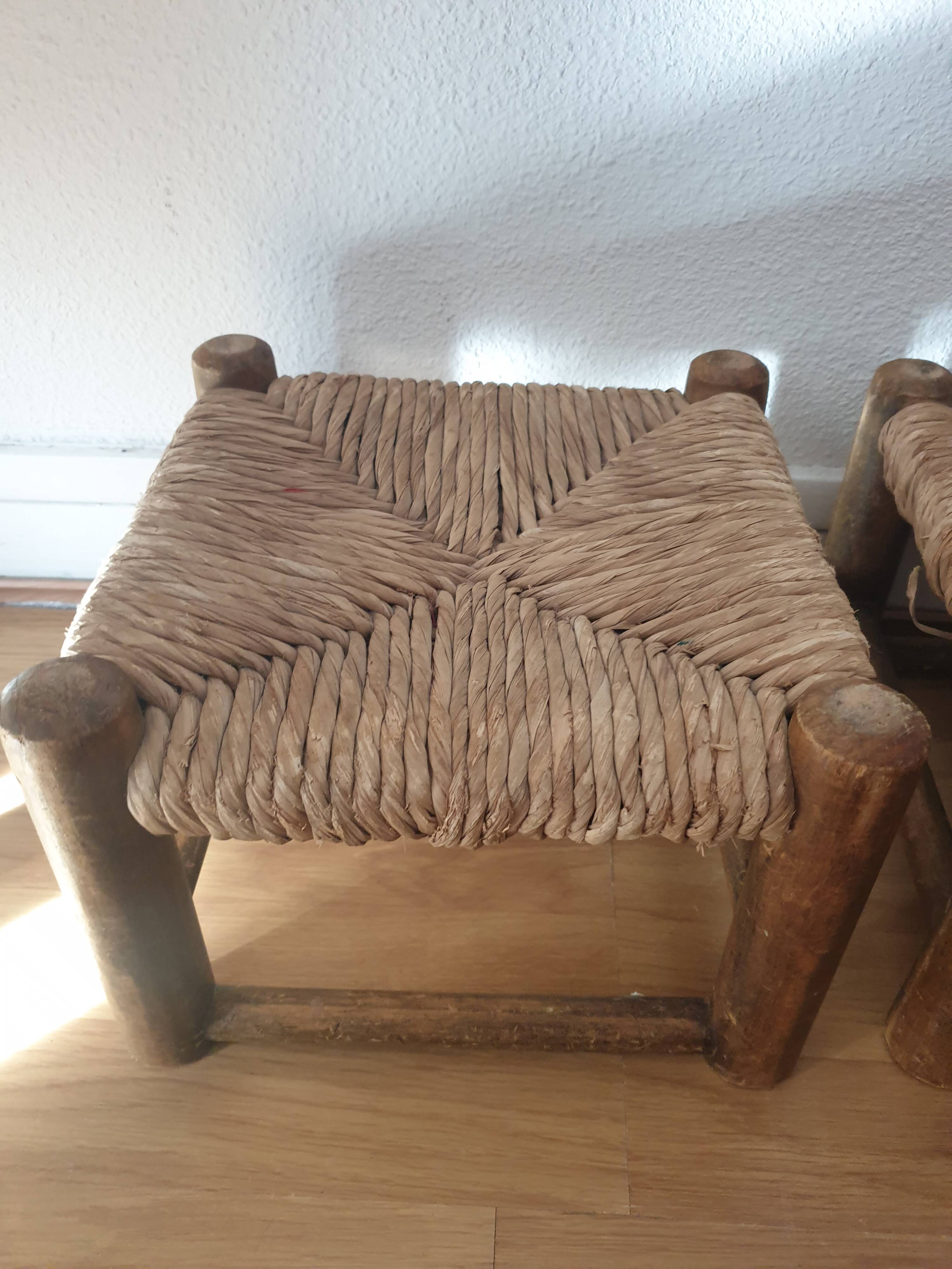 Pair of vintage straw woven foot stools