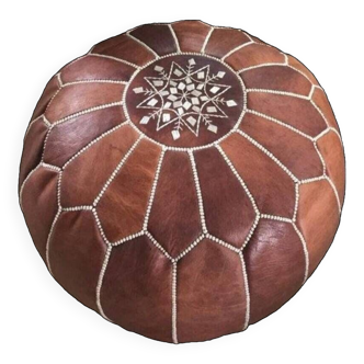 Moroccan leather pouf, Moroccan ottoman pouf, BROWN Moroccan pouf, Moroccan vintage, leather pouf