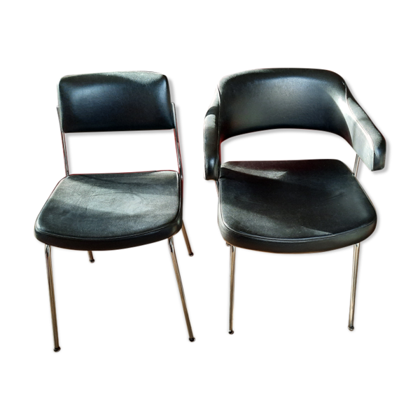 Fauteuil et chaise de bureau année 60 skaï — Beyit