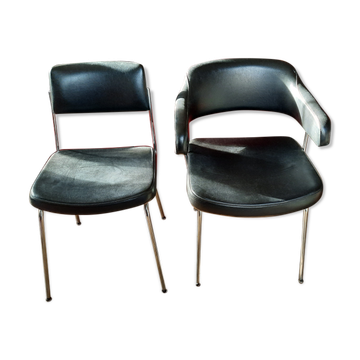 Fauteuil et chaise de bureau année 60 skaï
