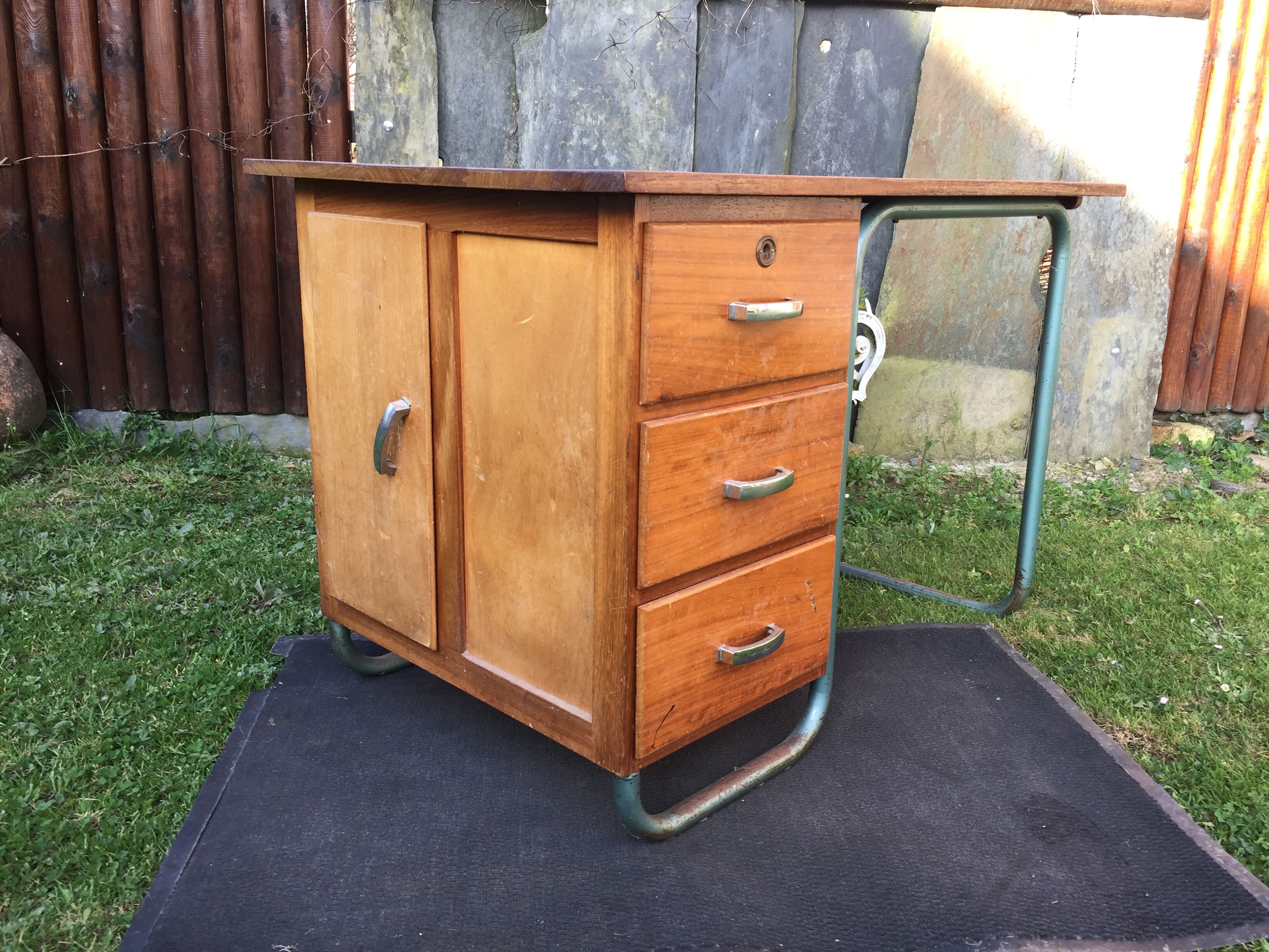 Vintage modernist schoolmaster desk