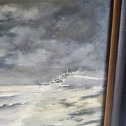 Huile sur Panneau P. Scherer Paysage Marin Clair de Lune