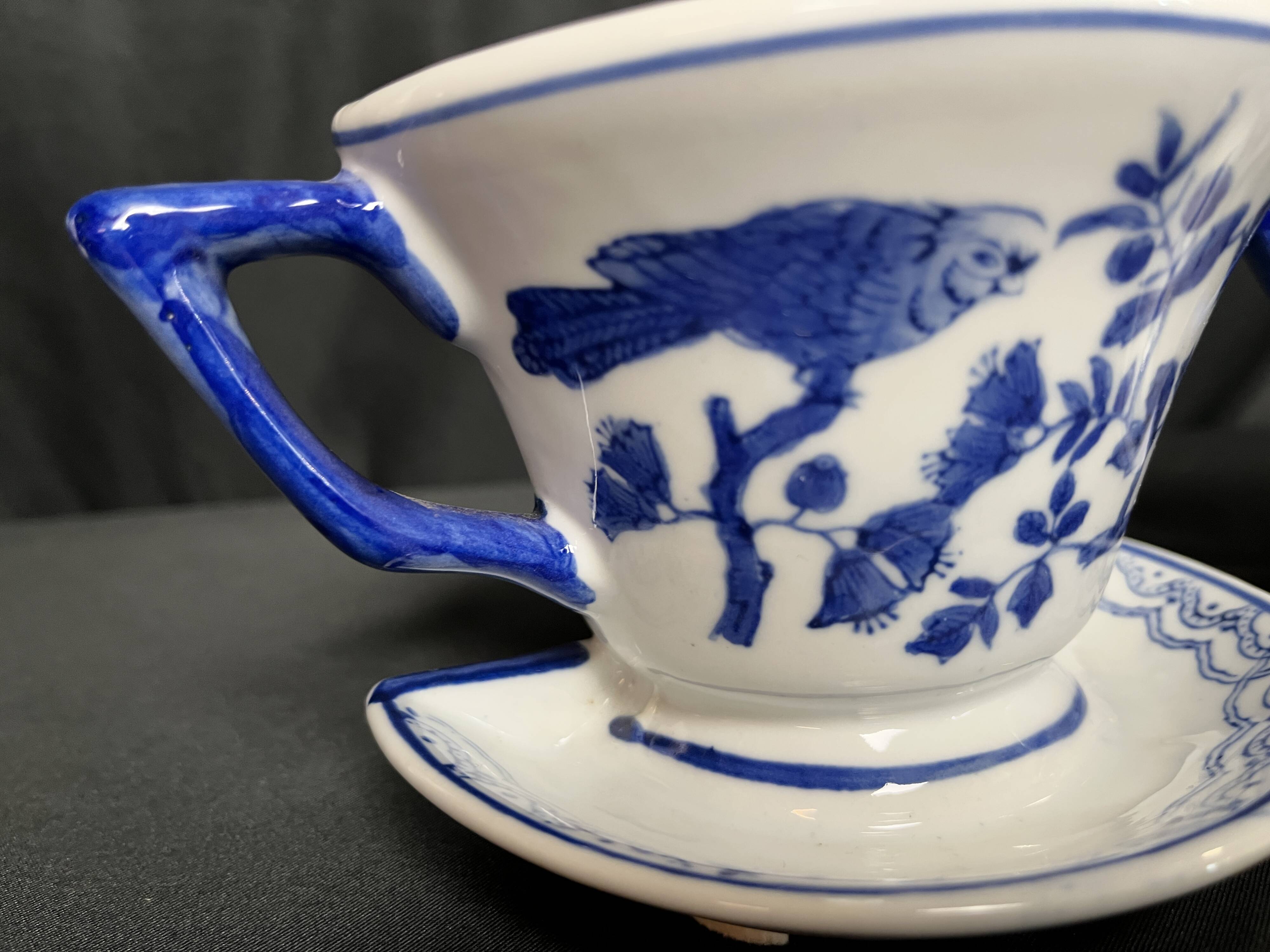Set of white and blue porcelain flower cups from the early 20th century