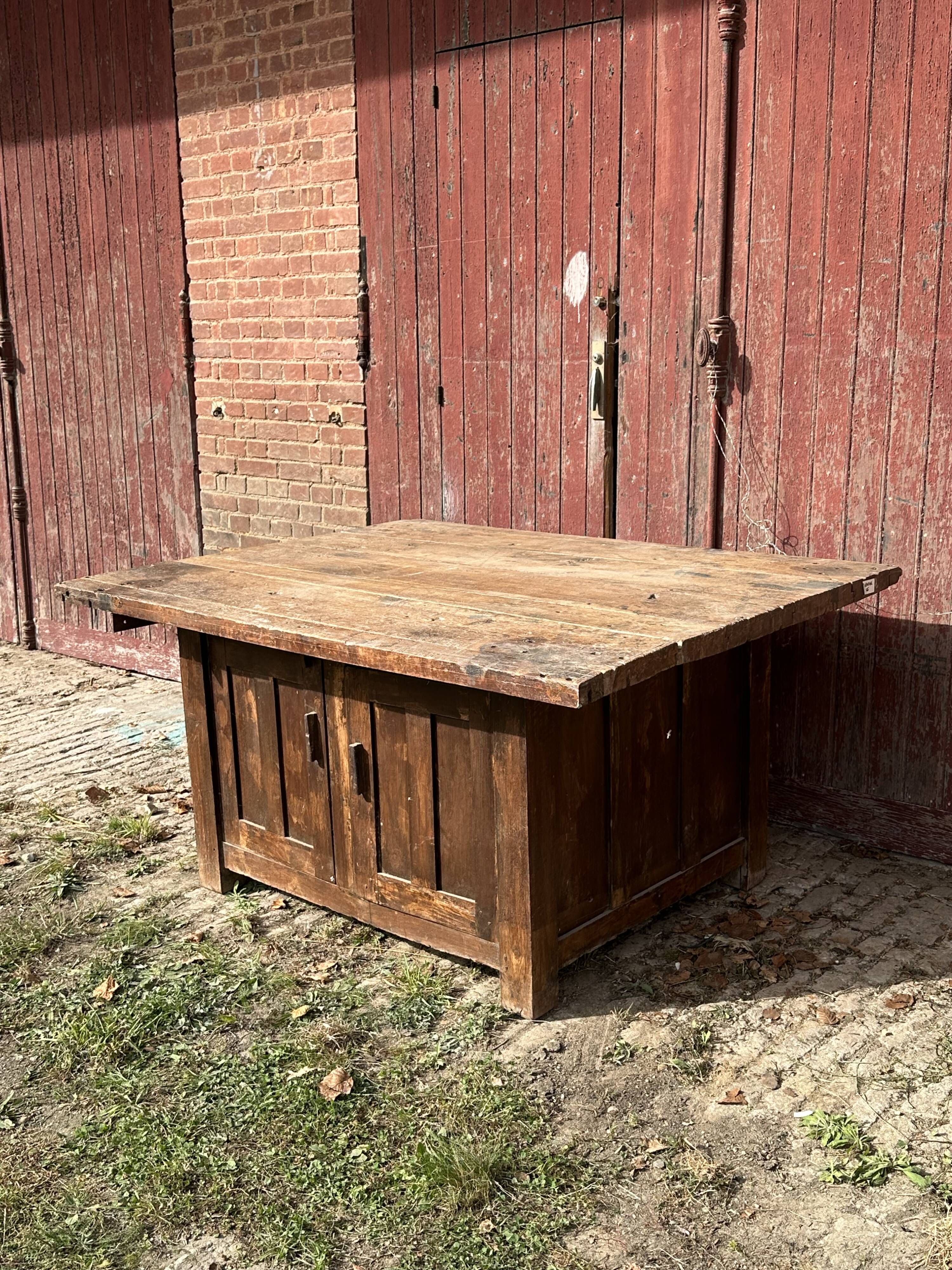 Large solid wood table, storage with 2 doors