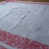 12 Ancient towel embroidered monogrammed JC floral red litter Napoleon III