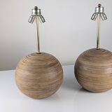Paire de pieds de lampes de table en bois laminé et laiton, années 1960