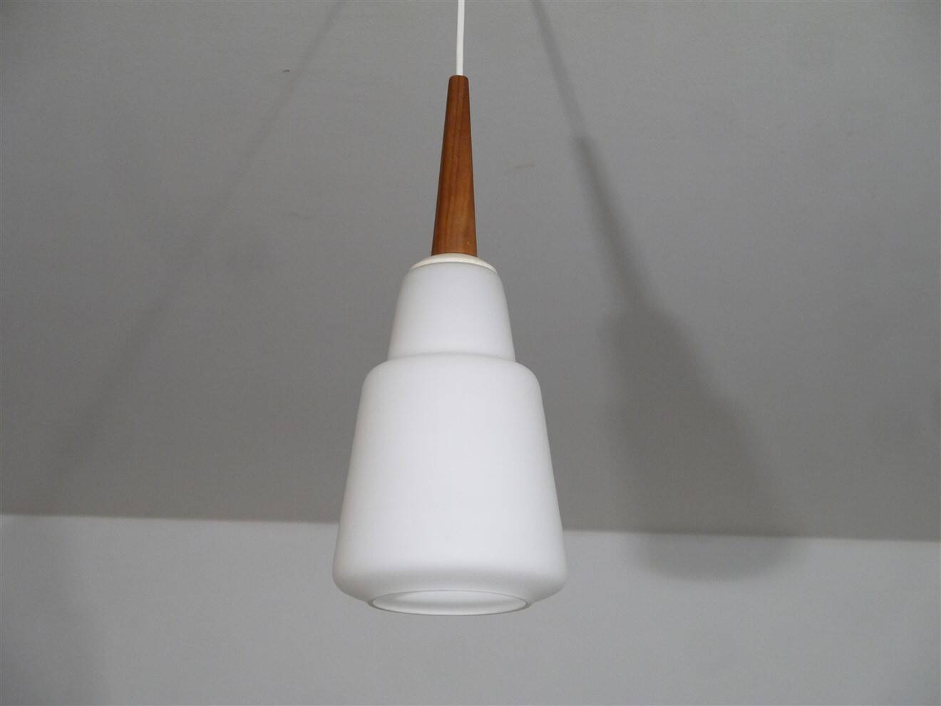 Danish teak and opaline chandelier 1960
