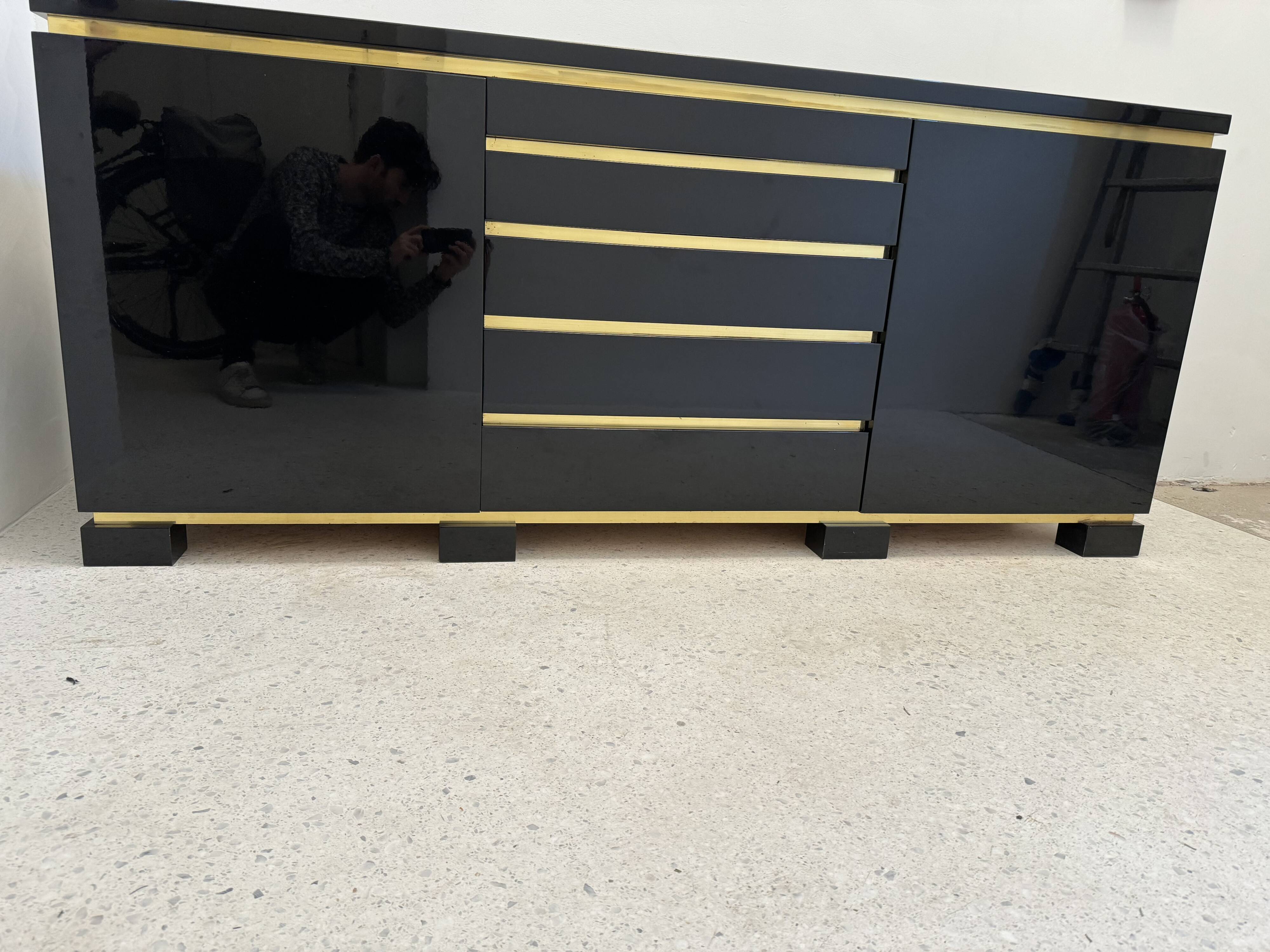 Black lacquered and brass sideboard, 1970s