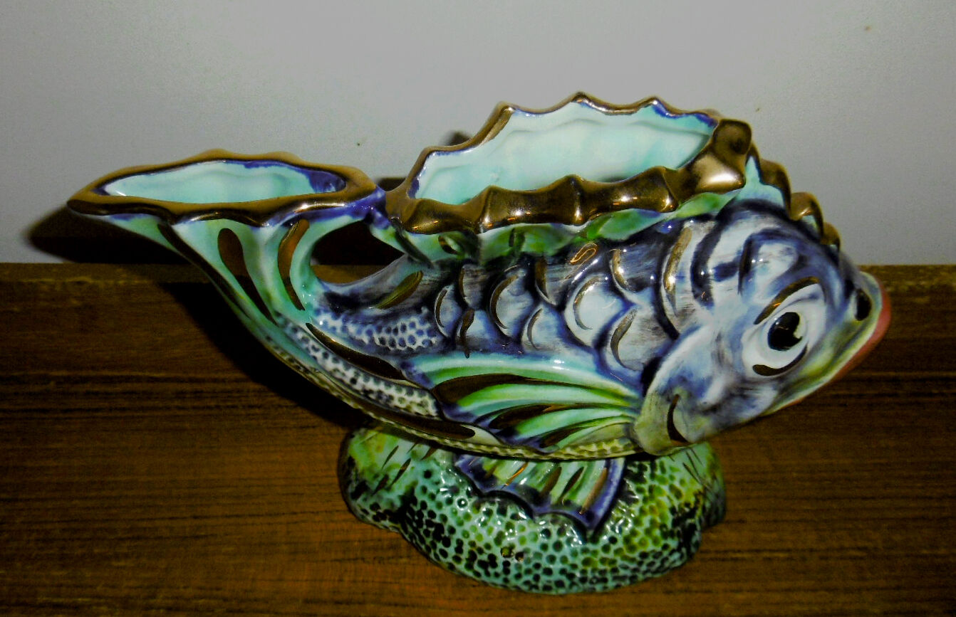 Ancienne Céramique Craquelée Représentant Un Poisson - Style P. Leblanc - XXe Siècle