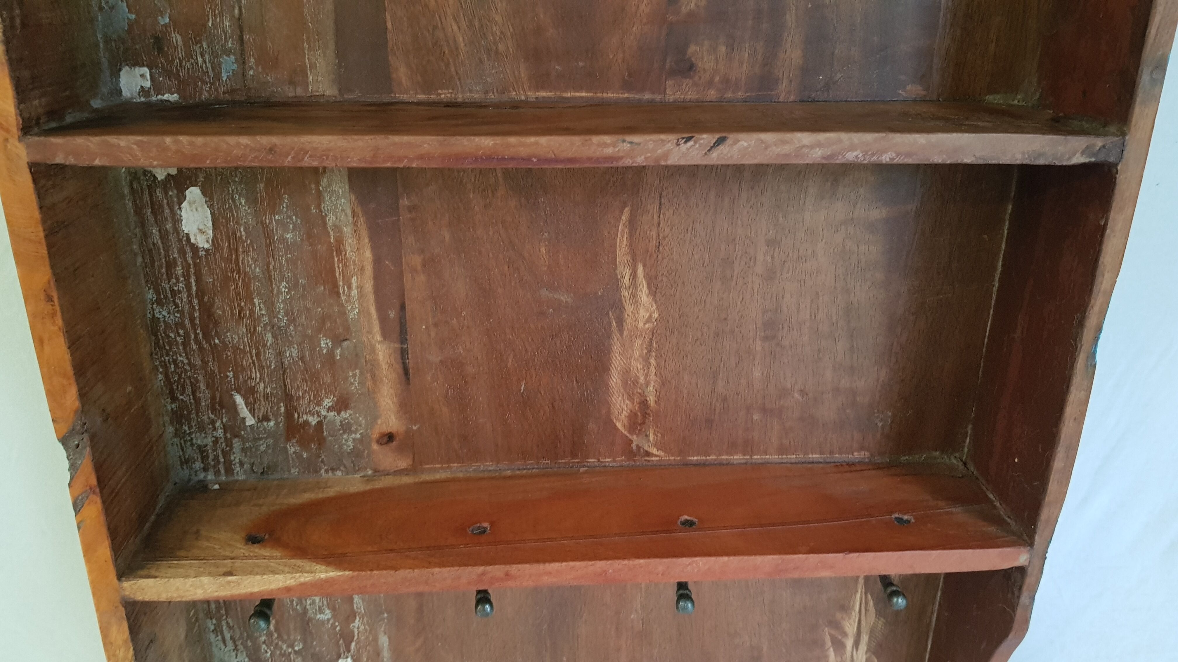 Wall shelf 3 shelves + 4 hooks cast iron polychrome wood