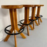Set of 4 solid elm bar stools, vintage 70s design