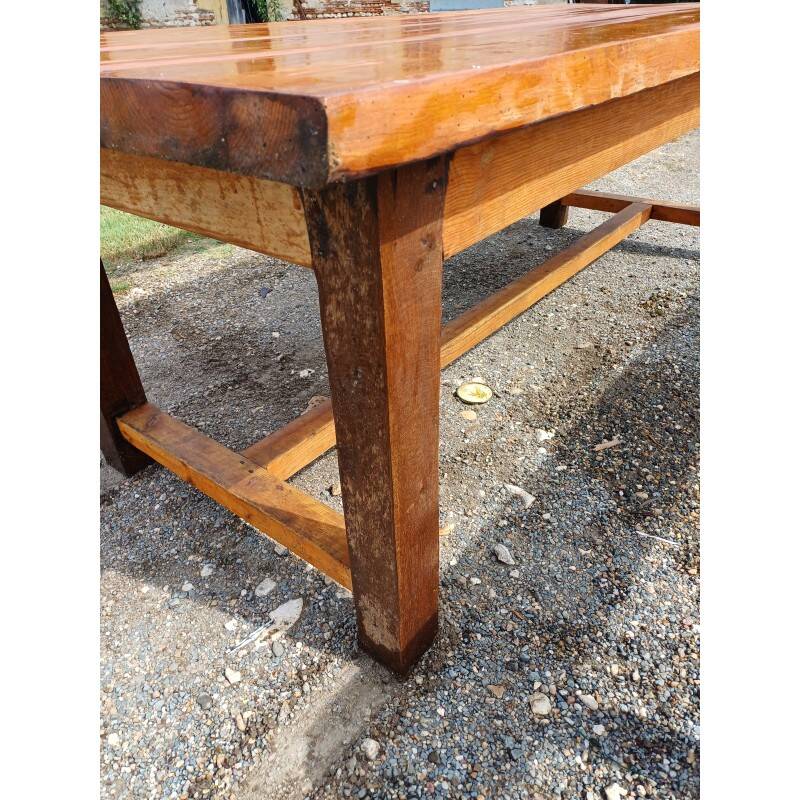 Table de ferme campagnarde en chêne et pin + 2 bancs
