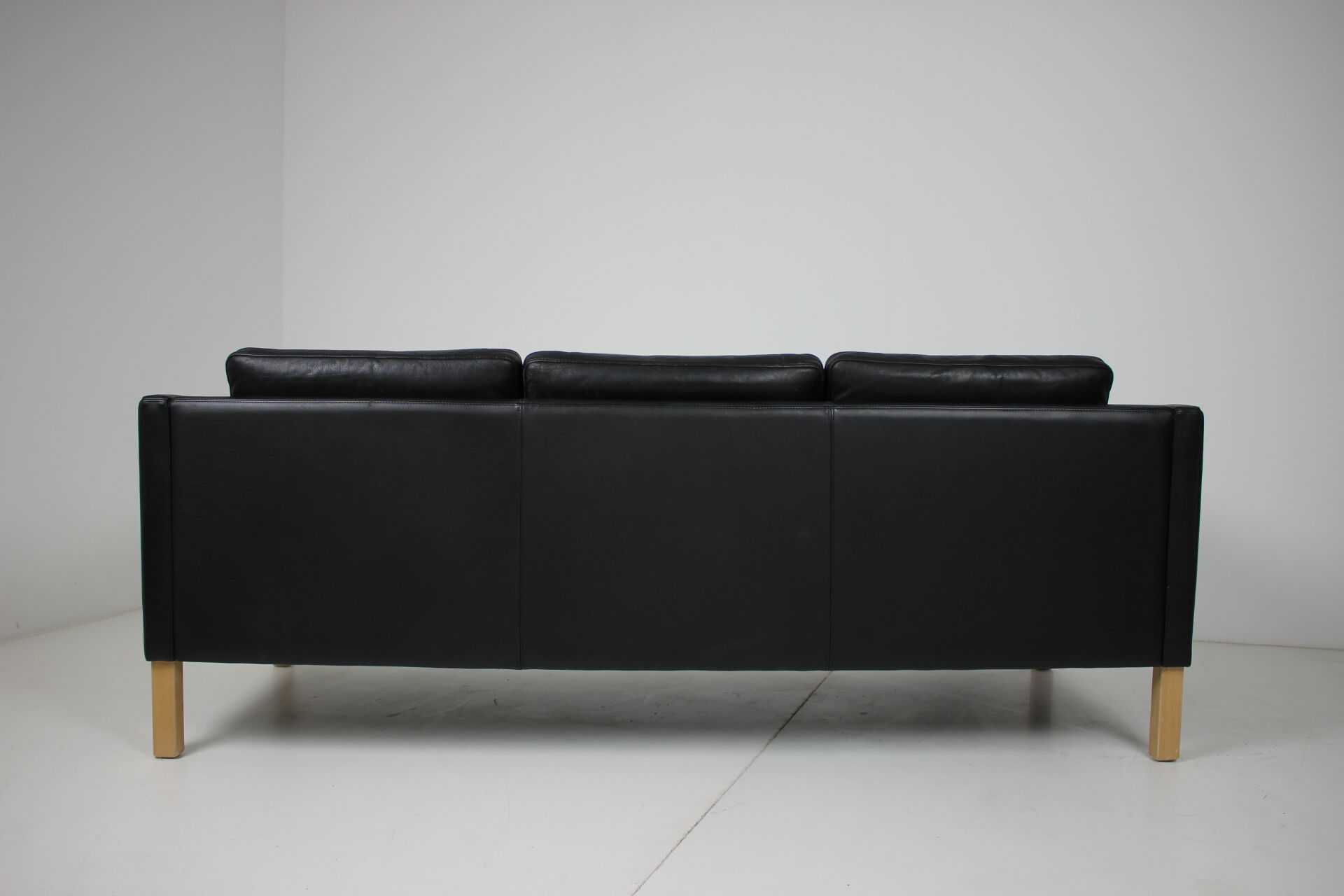 1960s Danish Black Leather 3-Seater Sofa