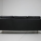 1960s Danish Black Leather 3-Seater Sofa