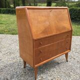 Vintage secretary desk, known as donkey's back, in cherry wood, Italian by Marelli & Fratelli.